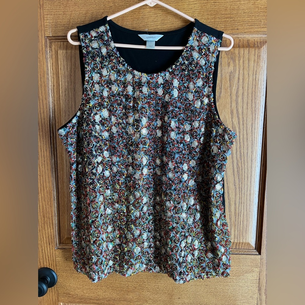 C Banks Gold Sequins W Multicolor Circles Sleeveless Top size X -see photos